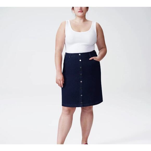New Universal Standard Ang Button Down Denim Skirt Zipper Back Go 3XL NWT Dark - Picture 1 of 9